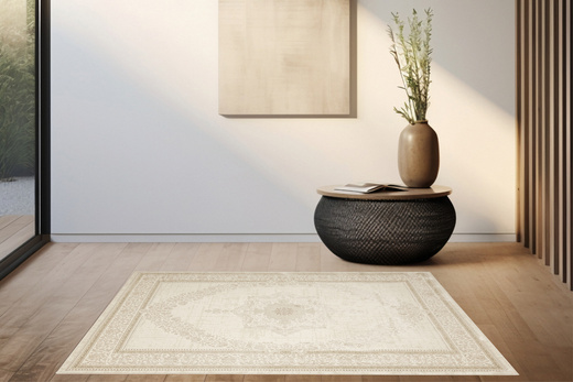 Lśniący Dywan Allora Plus F344A Ceam/Silver Krem Srebrny Kaszmir Ornament