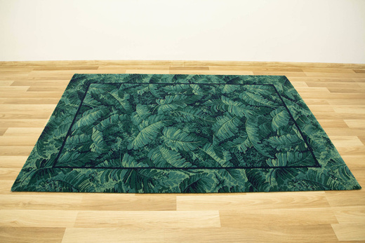 Wełniany Dywan Tempo-B Tion Teal Zielony Granatowy Liście