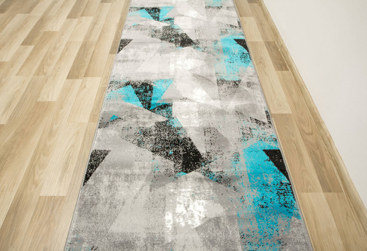 Chodnik Victoria B885Ad.g Trójkąty Turkus Szary Przecierany szerokość 80 cm