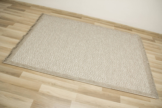 Dywan Sznurkowy Oria 600/VH7-D Beż Szary Ramka Gruby Splot z Frędzlami