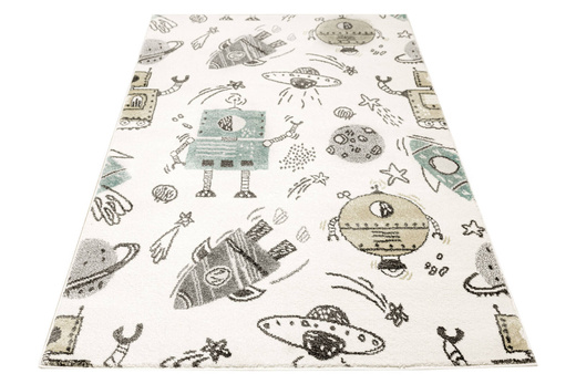 Dywan Dziecięcy Lima G931A cream/d.grey Pastelowy Krem Turkus Roboty Rakiety Kosmos