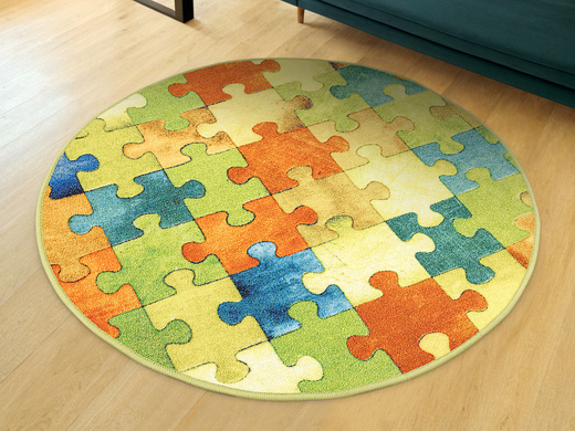 Okrągły Kolorowy Dywan Dziecięcy Puzzle Multicolor