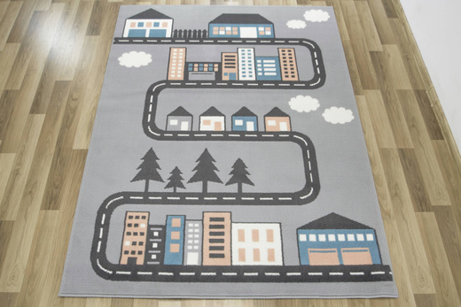 Dywan Kids 534451/95844 mouse Szary Niebieski Różowy Ulice Domki