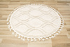 Okrągły Dywan Berber 7063 ivory krem Łezki 3D  z frędzlami 