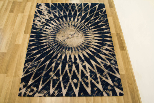 Wełniany Dywan Tempo-B Domio Denim Granatowy Beżowy Rozeta