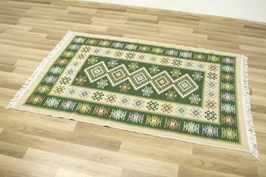 Dwustronny Dywanik Chodniczek Kilim Romby Zielony