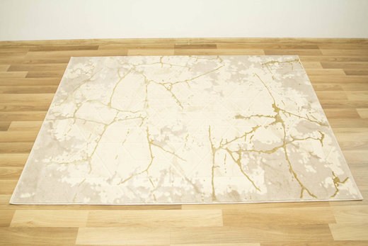 Lśniący Dywan Allora Plus B919A cream/cream Marmur Trójkąty Beż Krem Złoto