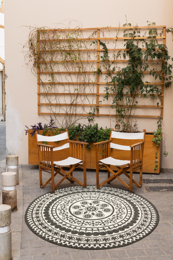 Okrągły Dwustronny Dywan Sznurkowy Brussels 205626/10110 Night Antracyt Krem Rozeta Outdoor