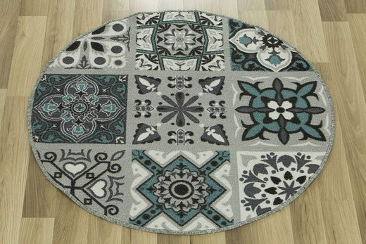 Antypoślizgowy Okrągły Dywan Patchwork Turkus