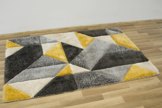 Dywan Shaggy California P477A anthracite/yel Trójkaty Krem Szary Żółty