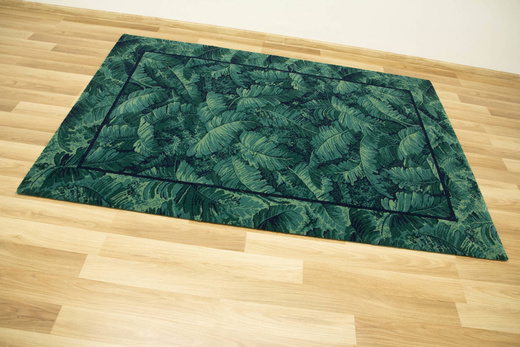 Wełniany Dywan Tempo-B Tion Teal Zielony Granatowy Liście