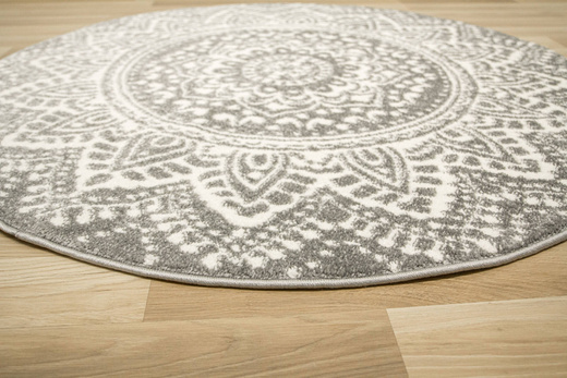 Okrągły Dywan Lima G757A l.grey/white Mandala Szary Krem