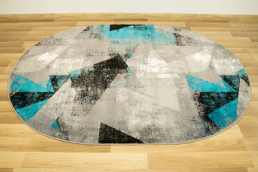 Owalny Dywan Victoria B885A d.grey/blue O Trójkąty Turkus Szary Przecierany