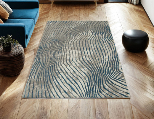 Lśniący Dywan Allora Plus 7804A d.greyHB/blue Szary Ciemny Turkus Fale