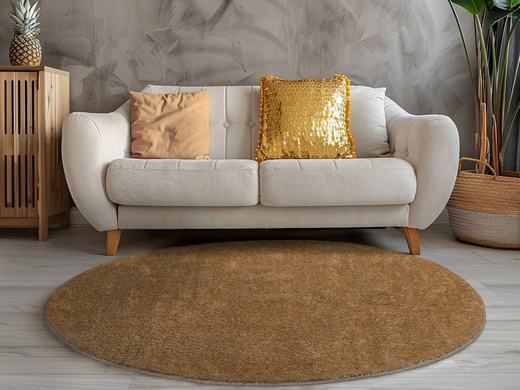 Dywan Okrągły Shaggy Antypoślizgowy Malmo Ciemny Beż