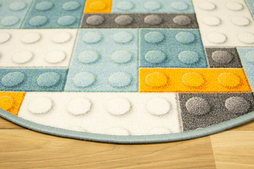 Okrągły Kolorowy Dywan Dziecięcy Klocki Orange