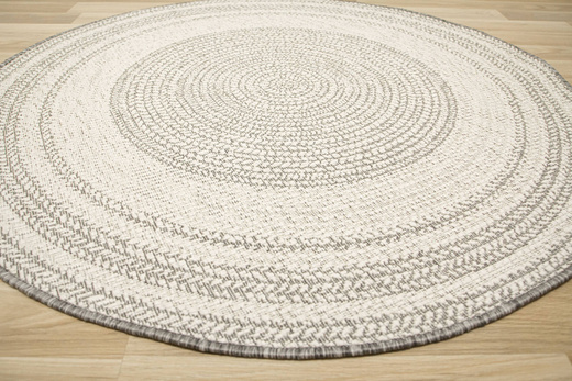 Okrągły Dwustronny Dywan Sznurkowy Brussels 205670/10010 Silver Szary Krem Kółka Outdoor
