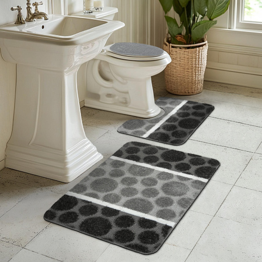 Komplet 3-częściowy Łazienkowy Siena Grey Szary Kropki Paski