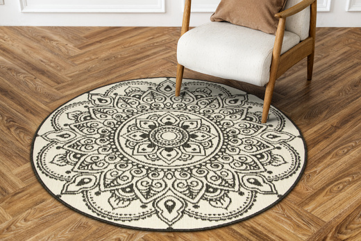 Okrągły Dwustronny Dywan Sznurkowy Brussels 205333/10110 Night Antracyt Krem Rozeta Outdoor