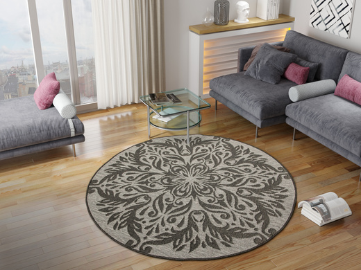 Okrągły Dwustronny Dywan Sznurkowy Brussels 205168/11010 Night Silver Ornament Outdoor