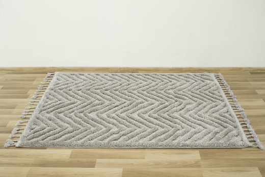 Dywan Berber 7059 l.grey Jasny Szary Jodełka 3D z frędzlami