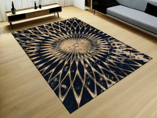 Wełniany Dywan Tempo-B Domio Denim Granatowy Beżowy Rozeta