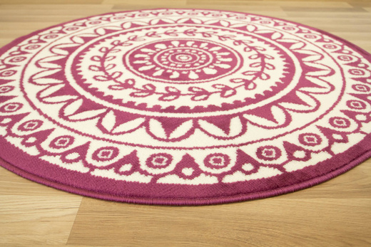 Okrągły Dywan Luna 503786/56955 Fioletowy Krem Rozeta Listki