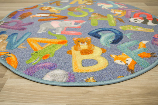 Okrągły Kolorowy Dywan Dziecięcy Alfabet 19 Grey