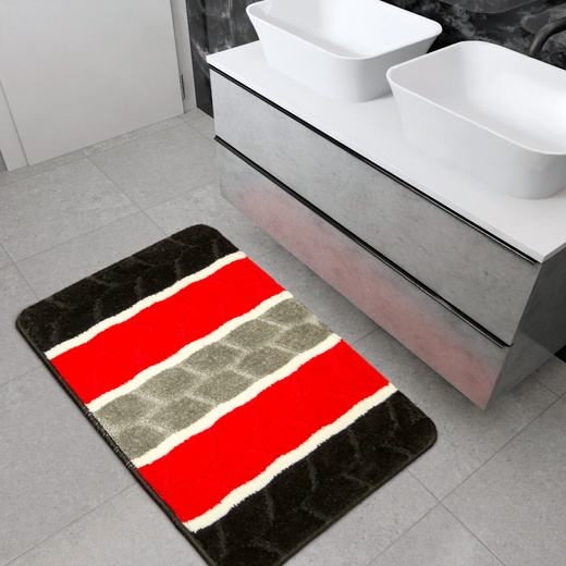 Dywanik Łazienkowy Fano Red Czerwony Szary Paski