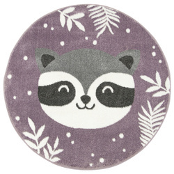 Okrągły Dywan Lima C884A lila/cream Fiolet Szary Krem Szop Pracz Listki