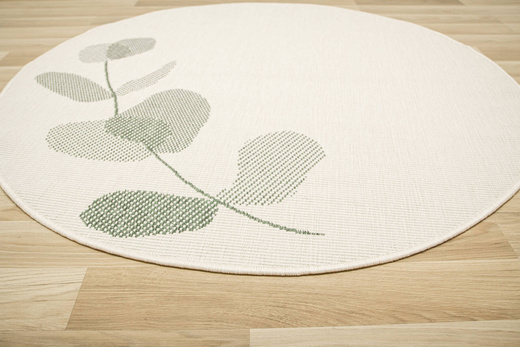 Okrągły Dwustronny Dywan Sznurkowy Brussels 205632/10520 green Zieleń Krem Listki Outdoor
