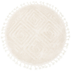 Okrągły Dywan Berber 7061 Ivory Krem Romby 3D z frędzlami