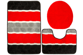 Komplet 3-częściowy Łazienkowy Fano Red Czerwony Szary Paski