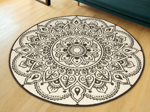 Okrągły Dwustronny Dywan Sznurkowy Brussels 205333/10110 Night Antracyt Krem Rozeta Outdoor