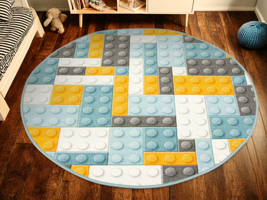 Okrągły Kolorowy Dywan Dziecięcy Klocki Orange