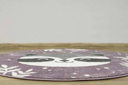 Okrągły Dywan Lima C884A lila/cream Fiolet Szary Krem Szop Pracz Listki