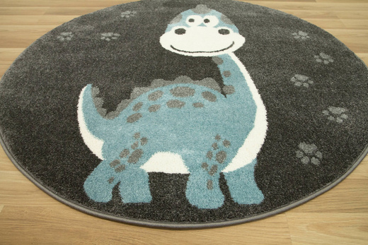 Okrągły Dywan Lima C881A d.grey/blue Dinozaur Turkus Krem Grafit