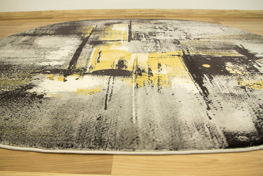 Owalny Dywan Victoria 7657A grey/antracyt O Abstrakcyjny Antrayt Żółty Krem