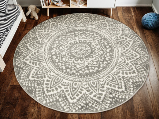 Okrągły Dywan Lima G757A l.grey/white Mandala Szary Krem