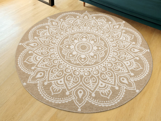 Okrągły Dwustronny Dywan Sznurkowy Brussels 205333/10810 Jute Beż Krem Rozeta Outdoor