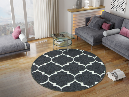 Dywan okrągły Clover 29 ciemny szary kremowy koniczyna marokańska