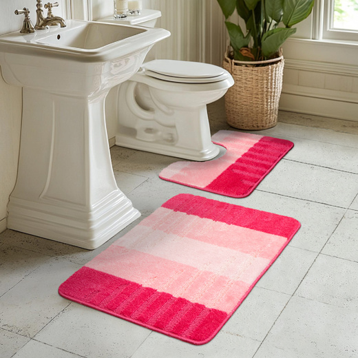 Komplet 2-częściowy Łazienkowy Vic Pink Róż Paski