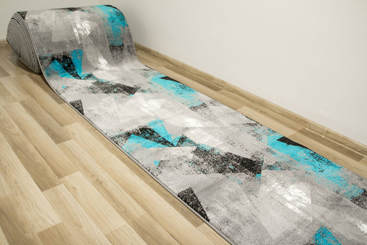 Chodnik Victoria B885Ad.g Trójkąty Turkus Szary Przecierany szerokość 70 cm