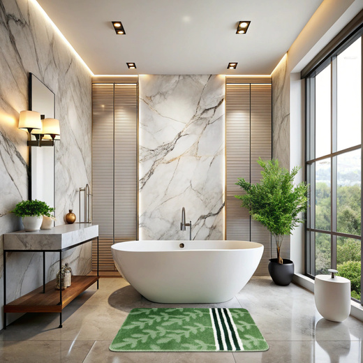 Dywanik Łazienkowy Natel Green Zielony Paski Listki