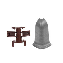 Narożnik zewnętrzny i element mocujący (rak) do listwy przypodłogowej Premium Cezar 79 dąb ciemny szary mat