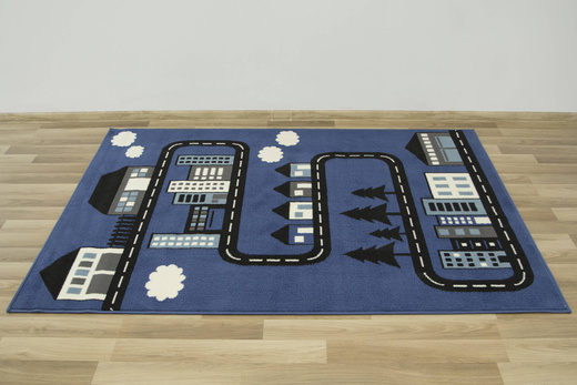Dywan Kids 534451/94955 Jeans Niebieski Czarny Ulice Domki