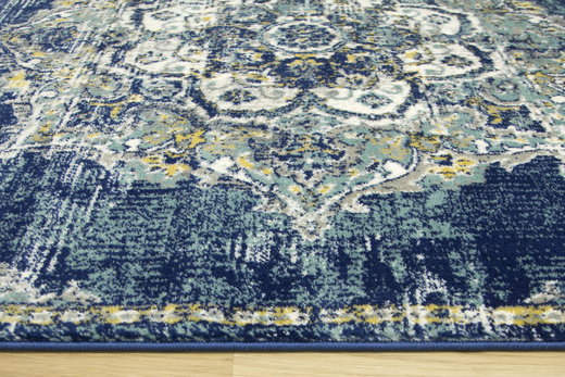 Dywan Victoria 2937D d.blue/blue Ornament Medalion Niebieski Turkus Żółty