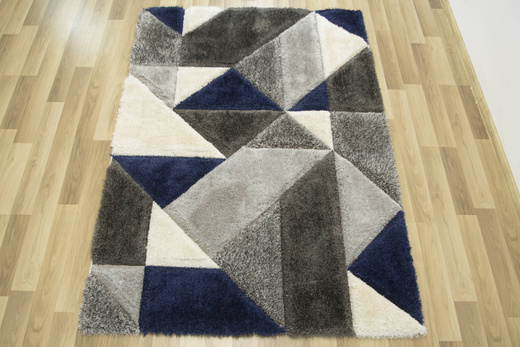 Dywan Shaggy California P477A anthracite/blu Trójkaty Krem Szary Niebieski