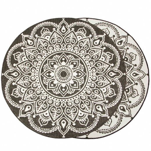 Okrągły Dwustronny Dywan Sznurkowy Brussels 205333/10110 Night Antracyt Krem Rozeta Outdoor