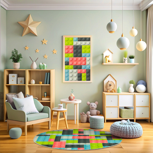 Okrągły Dywan Pastelowe Klocki Koło